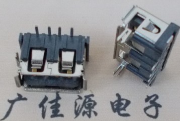 USB短體|E字型黑色膠芯|前二腳魚叉有卷邊針直插高度6.3