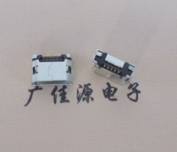 Micro USB插座|5P插板無卷邊|帶定位距離4.0|針貼片鍍鎳/霧錫|腳距6.4